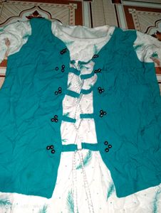 Beautiful White Top With Sky Blue Jacket Attached