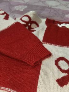 Red &amp; White Bow Knit Sweater
