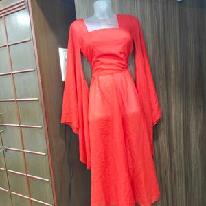 Red Sheer Dress with Corset Back