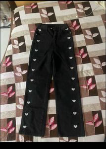 heart print desine straight jeans