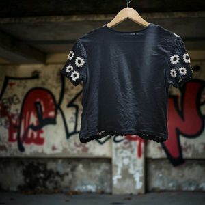 Black Crochet Floral Top