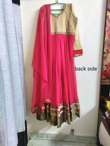Elegant Pink &amp; Golden Anarkali Dress✨