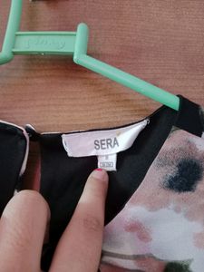 SERA BRANDED BLACK-PEACH FLORAL PRINTED DRESS