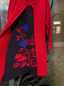 Red Warn Double Layered Kurta