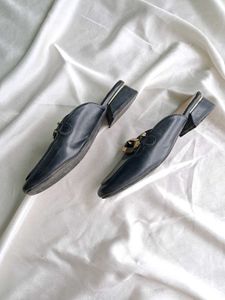 Black Mules with Gold Detail