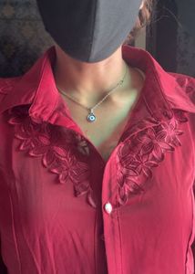 Red Floral Lace Detail Shirt