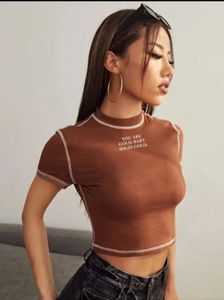 Brown Graphic Cropped Tee