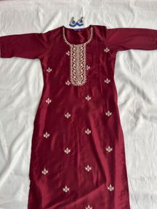 Maroon Embroidered Kurti