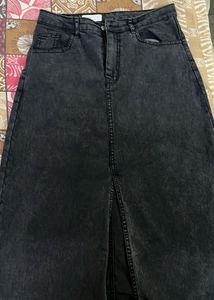 Denim Maxi Skirt with Slit