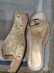 Sparkly Gold Buckle Heels - Size 7