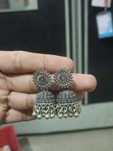 Oxidized Silver Jhumka Earrings
