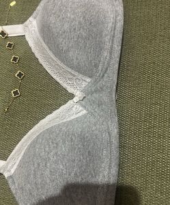 Grey Lace Trim Bra