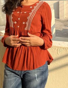 Embroidered Orange Blouse
