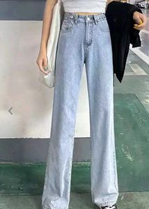 Korean Wide Leg Blue Light Fade Cotton Jeans