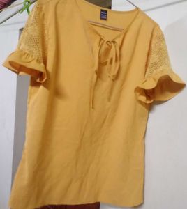 Shein Yellow Lace Sleeve Blouse