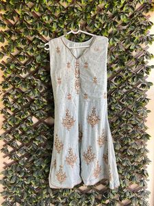 Light Blue Color Kurta With Jacket,Skirt N Dupatta