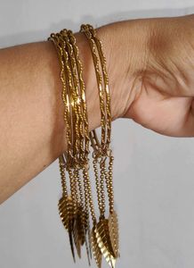 Gold Leaf Charm Bangles 6 Pcs