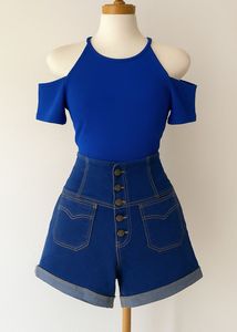 Blue Top & Denim Shorts Set