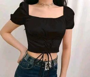 ✨ Black Satin Puff Sleeve Crop Top | Like New