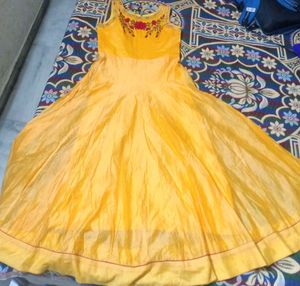 Yellow Embroidered. ethnic gowns