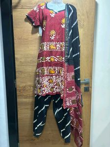 🌸 Red Printed Cotton Dupatta Set 🌸