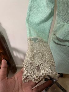 Mint Green Dress, Net Sleeves, Girls