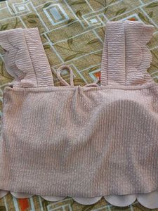 Pink Scalloped Crop Top