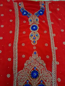 Red Embroidered suit Material