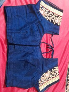 Red Contrast Sari With Ready Blouse
