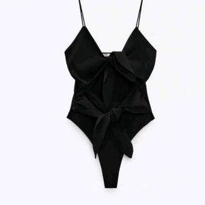 Zara Black Tie-Front Bodysuit