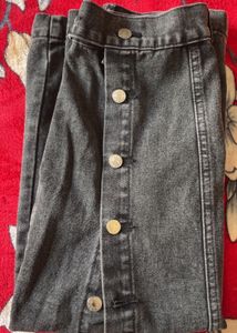 Black Button Denim long Skirt