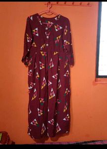 Maroon Geometric Print Dress