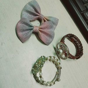 Vintage Hair Bow & Bracelet Set