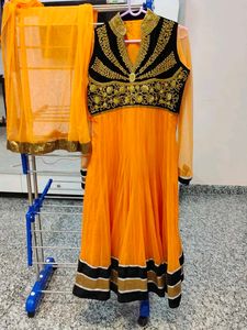 Orange &amp; Black Anarkali Suit