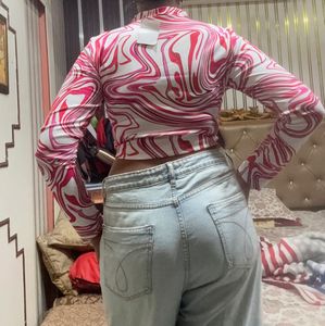 Pink Swirl Mock Neck Crop Top