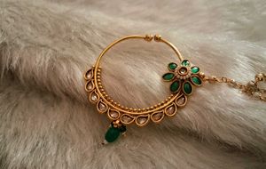 Elegant Gold & Green Stone Nose Ring