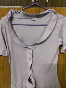 Lilac Knit Button-Down Top