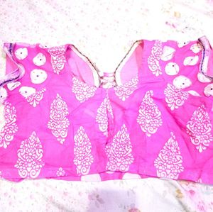 Pink Saree Set With Stitched Blouse And Peticoa