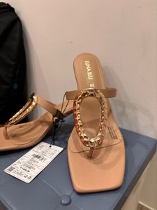 🆕”Luna Blu” Beige Stilettos With Gold Hardware