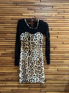 Sexy Back Lace Leopard Print Mini Dress