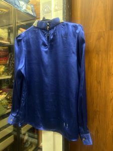 Royal Blue Satin Top with Embellished Collar
