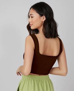 Dark Brown Square-Neck Crop Tank Top