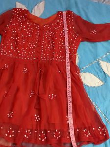 Red Mirror Work Chikankari Short Kurti ❤