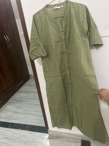 Olive Green Embroidered Kurti