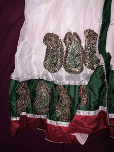 Girls White Multicolour Partywear Dress