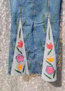 Denim Skirt with Floral Design