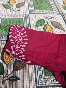 Burgundy &amp; White Print Fabric With Blouse