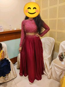 Marron Ethnic Lehenga And Crop Top
