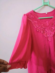 Pink Lace Detail Top