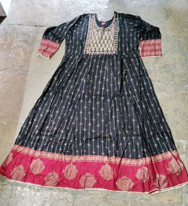Black Golden Printed Anarkali Kurti